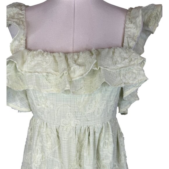 NWT All In Favor Medium Pistachio Ruffled Mini Dress Open Back & Adjustable Tie - Picture 3 of 16